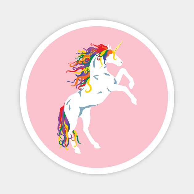 Rainbow Maned White Unicorn Magnet by PeregrinusCreative